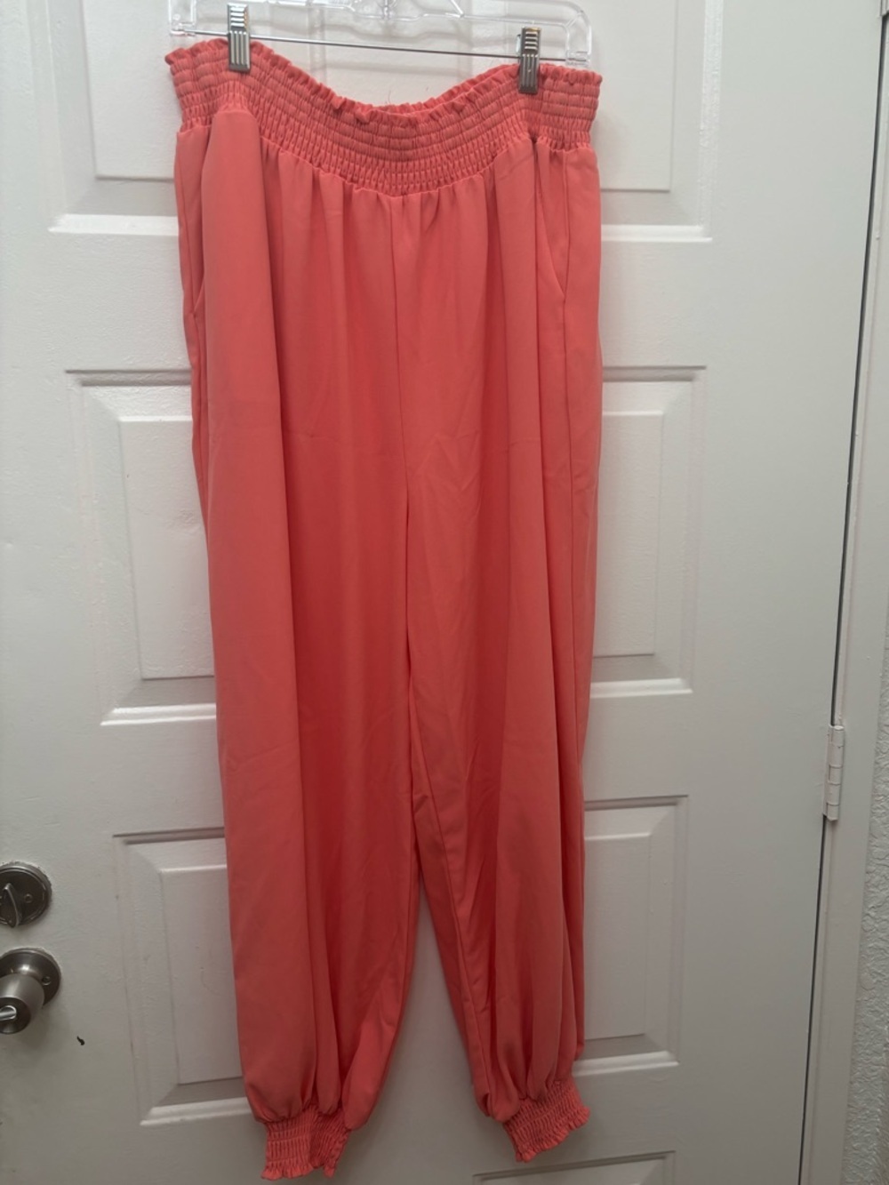 Smocked Waist Coral Jogger Pants - Women